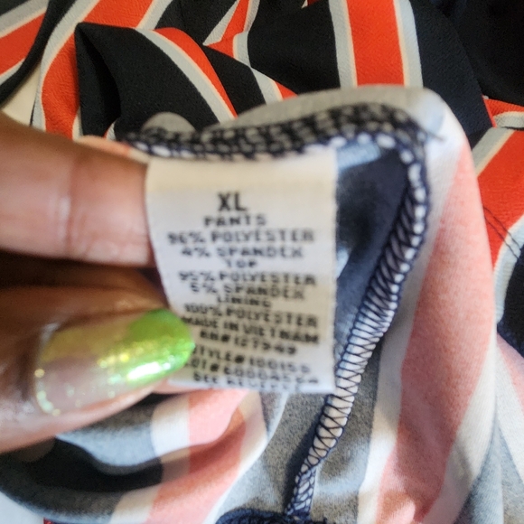 Emma & Michele Red & Blue Striped Jumpsuit with Navy Blue Top. - Picture 3 of 5